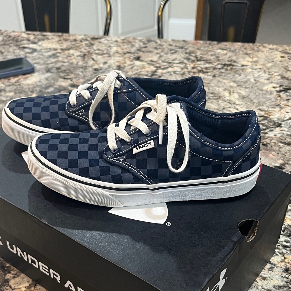 Vans Navy Checkered Lace-Up Sneakers - Boys size 3